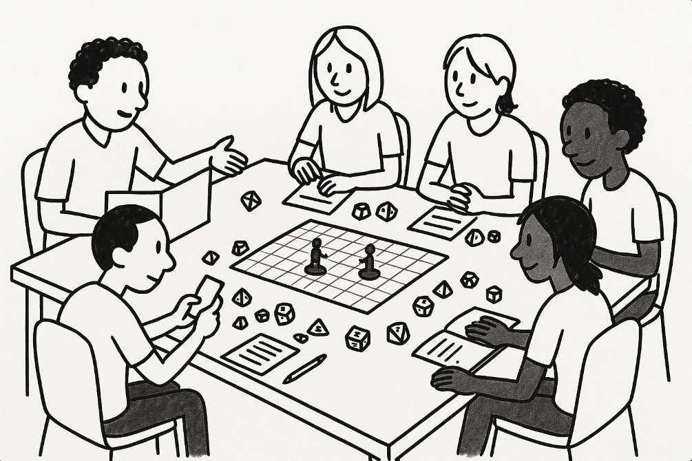 A group of players having a great D&D session - onward to adventure!